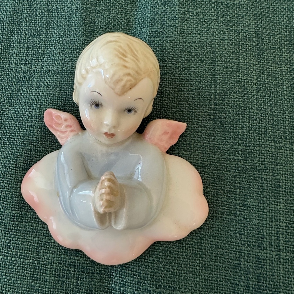 Porcelain Angel Figurine in Cream, Pink and White - Picture 2 of 3
